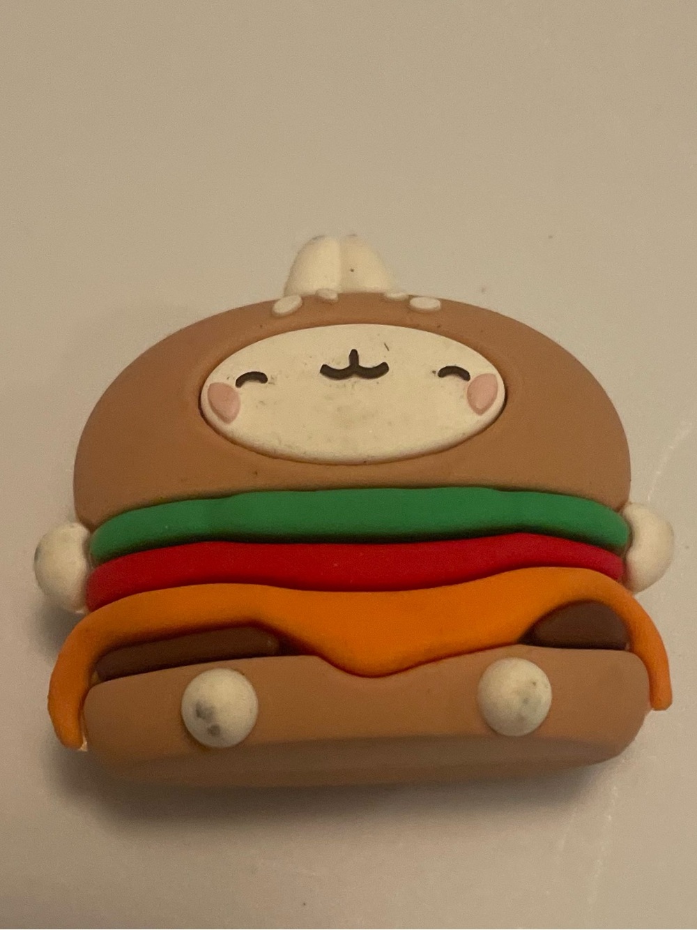 Melange Brown Burger Toy with Green, Red, Orange Accents